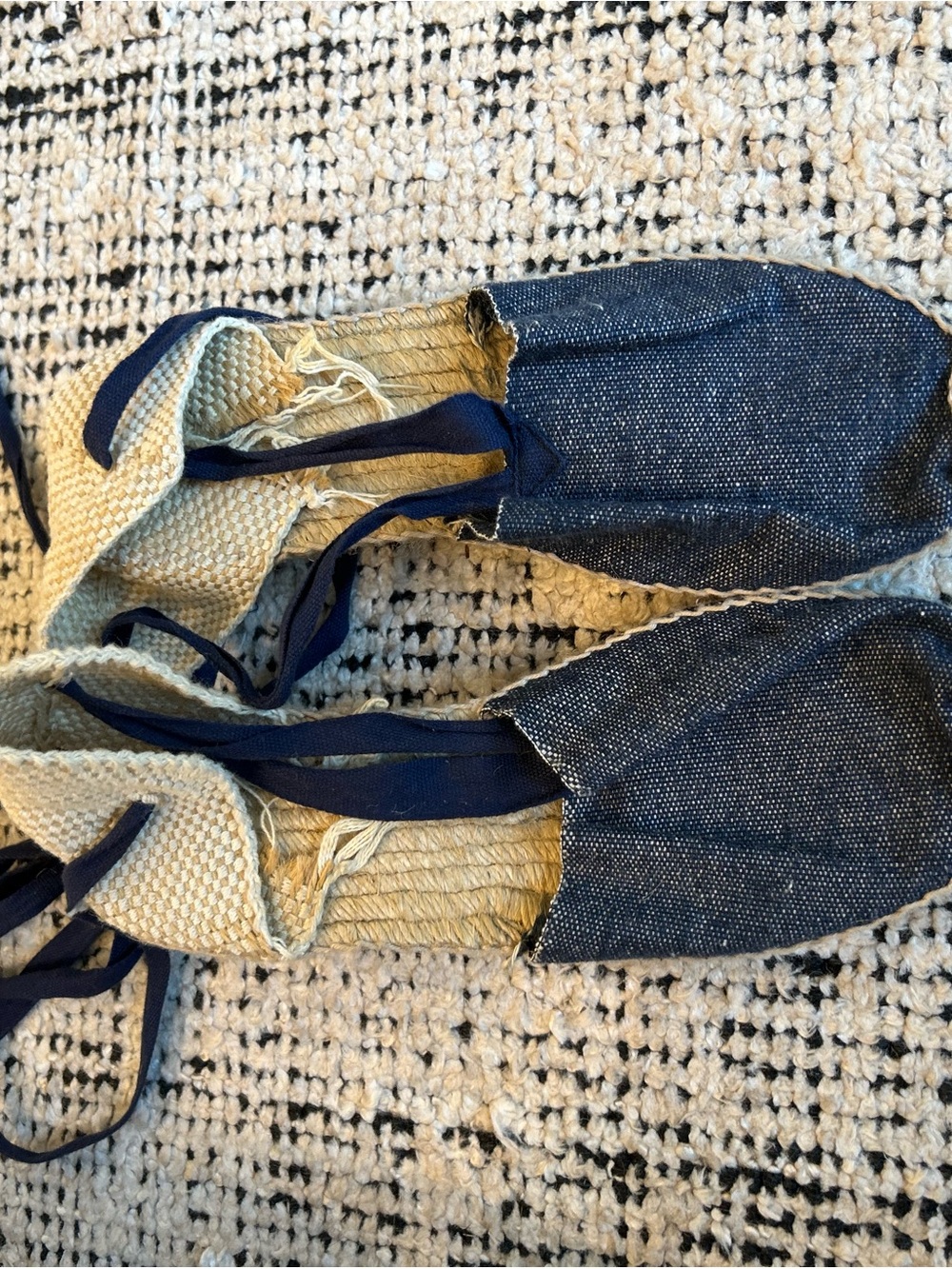 Denim Espadrille Tie-Up Flats in Navy and Natural - made in Spain